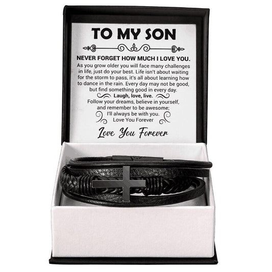 To My Son - Cross Bracelet - Love You Forever Message Card Gift