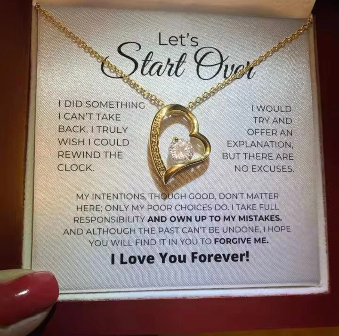 To My Love - Love Heart Necklace - Lets’s Start Over Message Card Gift
