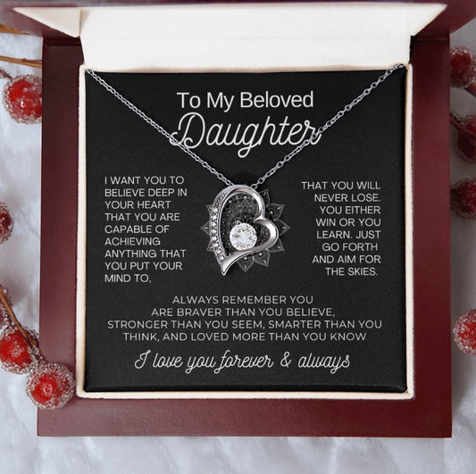 To My Daughter Necklace from Dad - Love Heart Necklace - Aim for the Skies Message Card Gift