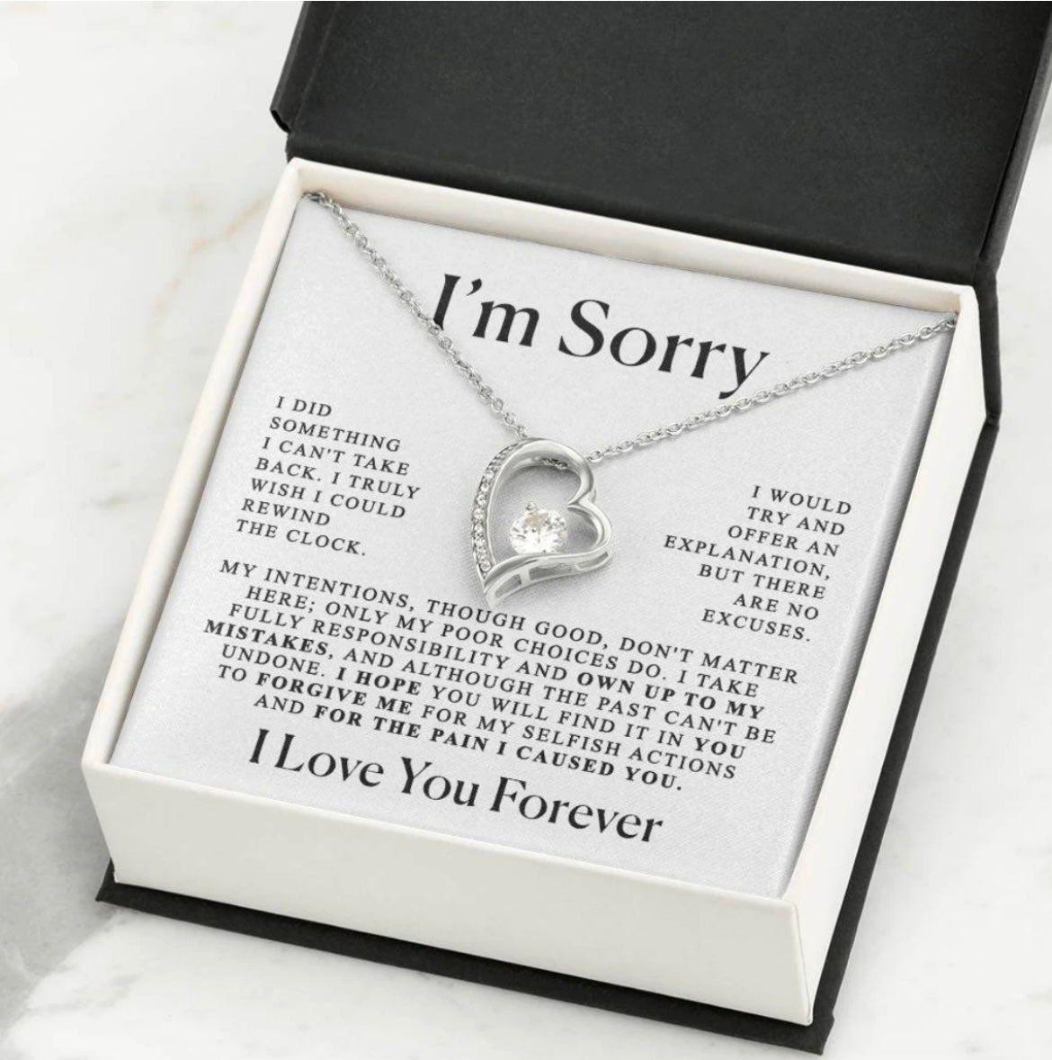 To My Love - Love Heart Necklace - I Am Sorry Message Card Gift