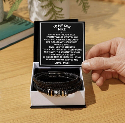 To My Son - Love You Forever Bracelet - My Heart Walks with You Message Card Gift