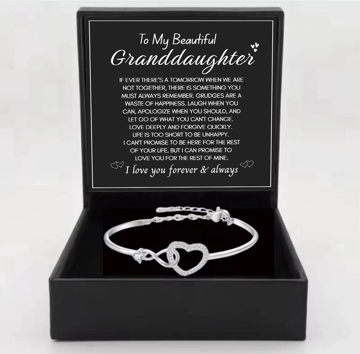 To My Granddaughter  - Infinity Heart Bracelet - I Love You Forever & Always Gift