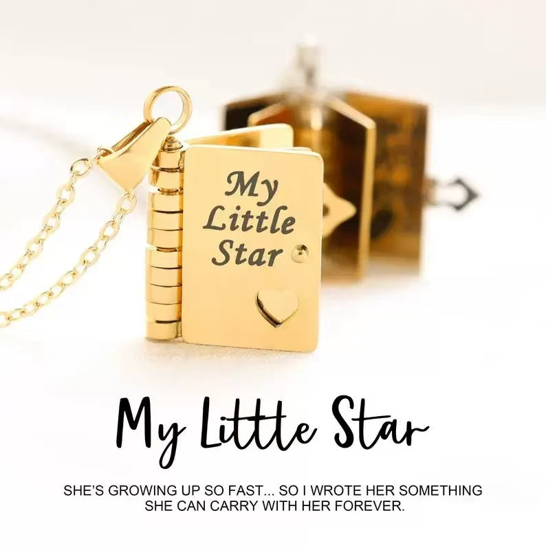 To My Daughter from Dad - My Little Star Book Pendant Engraved Necklace Gift
