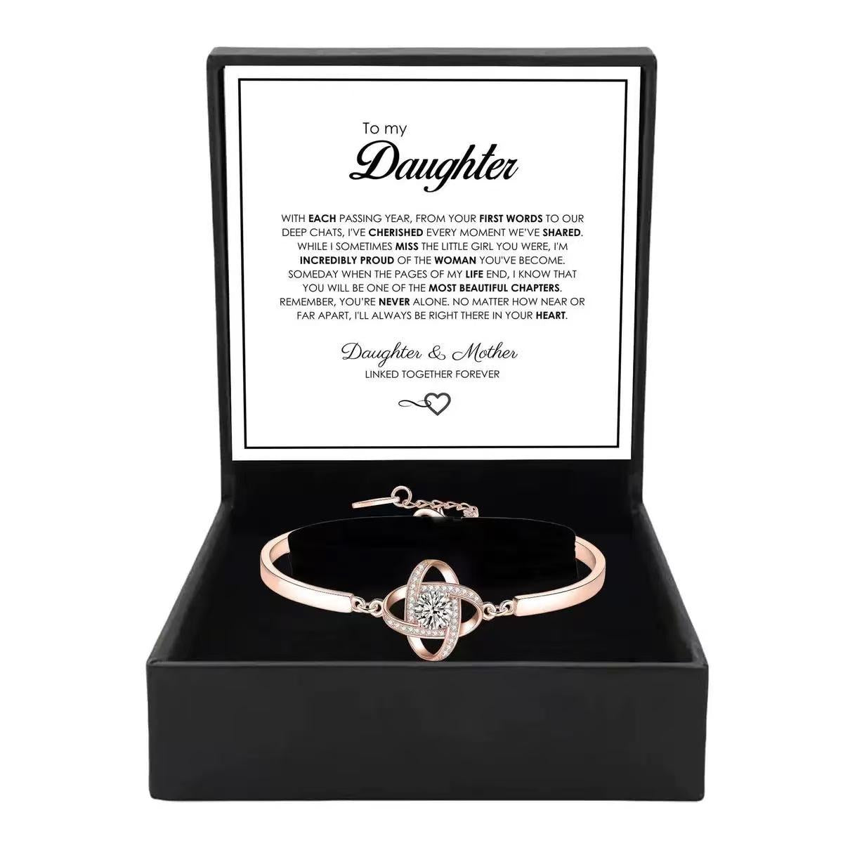 To My Daughter from Mom - Love Knot Bracelet - Forever Linked Together Message Card Gift