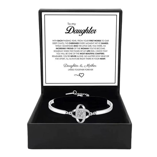 To My Daughter from Mom - Love Knot Bracelet - Forever Linked Together Message Card Gift