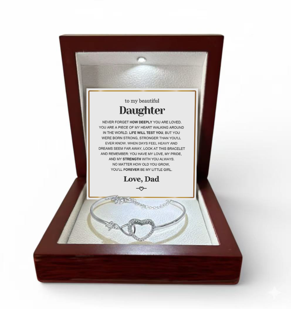 To My Daughter - Infinity Heart Bracelet - You Have My Strength Message Card Gift