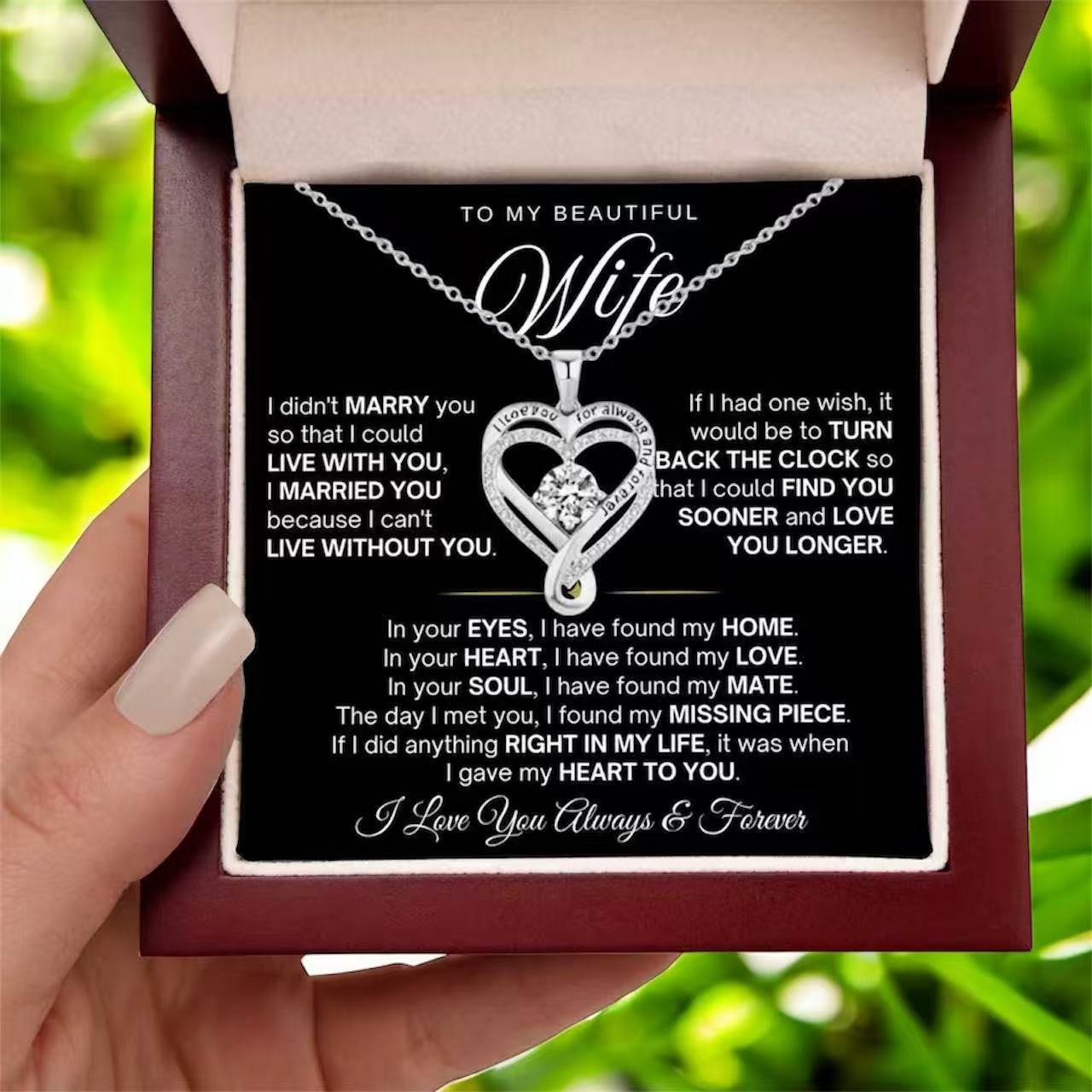 To My Wife - Double Hearts Necklace - Can't Live Without You Christmas Anniversary Valentine's Day Gift