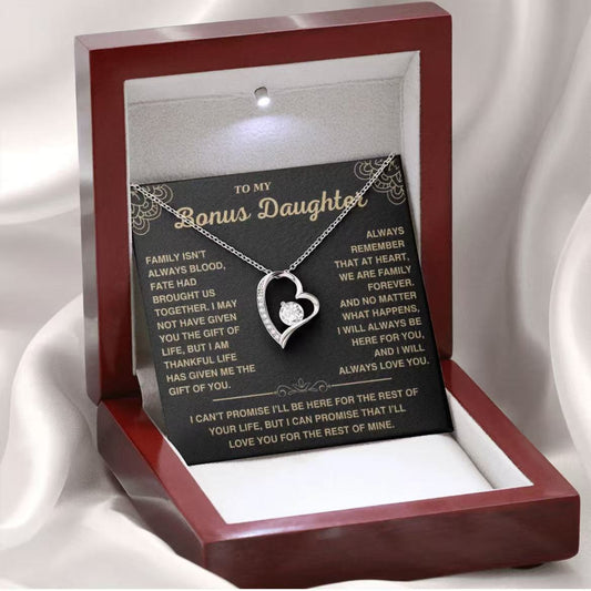 At Heart We Are Family Forever - Necklace Gift for Bonus Daughter