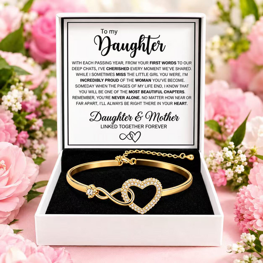 To My Daughter - Infinity Heart Bracelet - Forever Linked Together Message Card Gift P