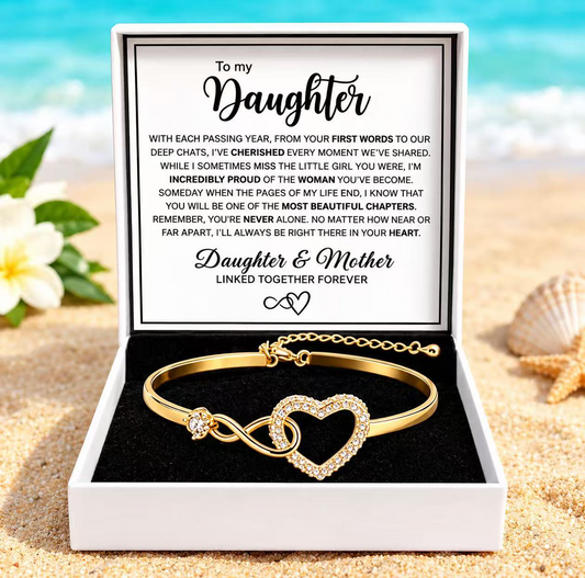 To My Daughter - Infinity Heart Bracelet - Forever Linked Together Message Card Gift B
