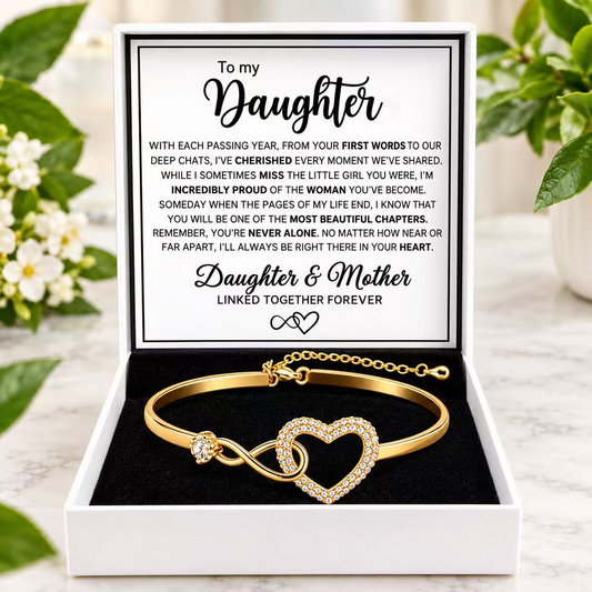 To My Daughter - Infinity Heart Bracelet - Forever Linked Together Message Card Gift M