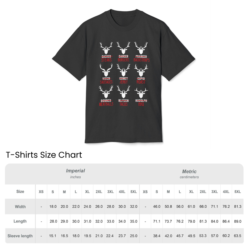 Reindeer Steaks, Jerky & Burgers Hunting Tee - Funny Hunter Christmas T-Shirt