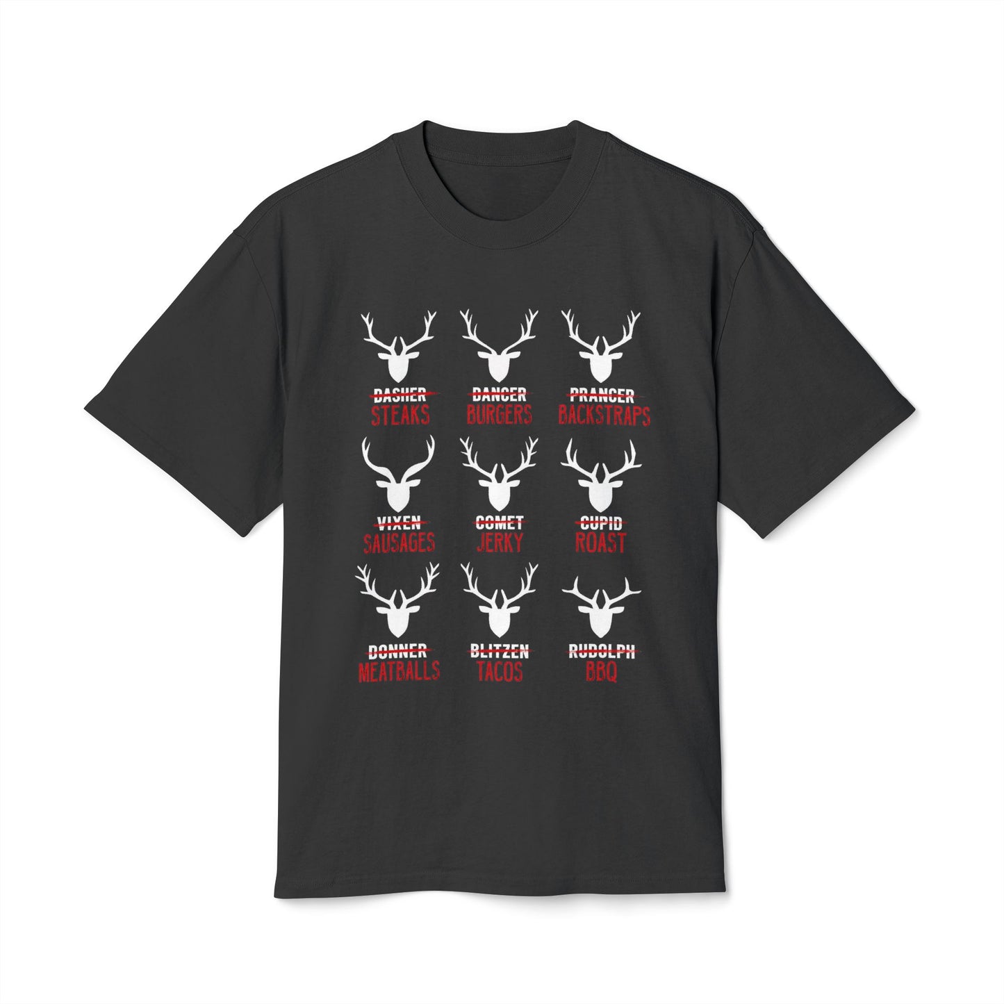 Reindeer Steaks, Jerky & Burgers Hunting Tee - Funny Hunter Christmas T-Shirt