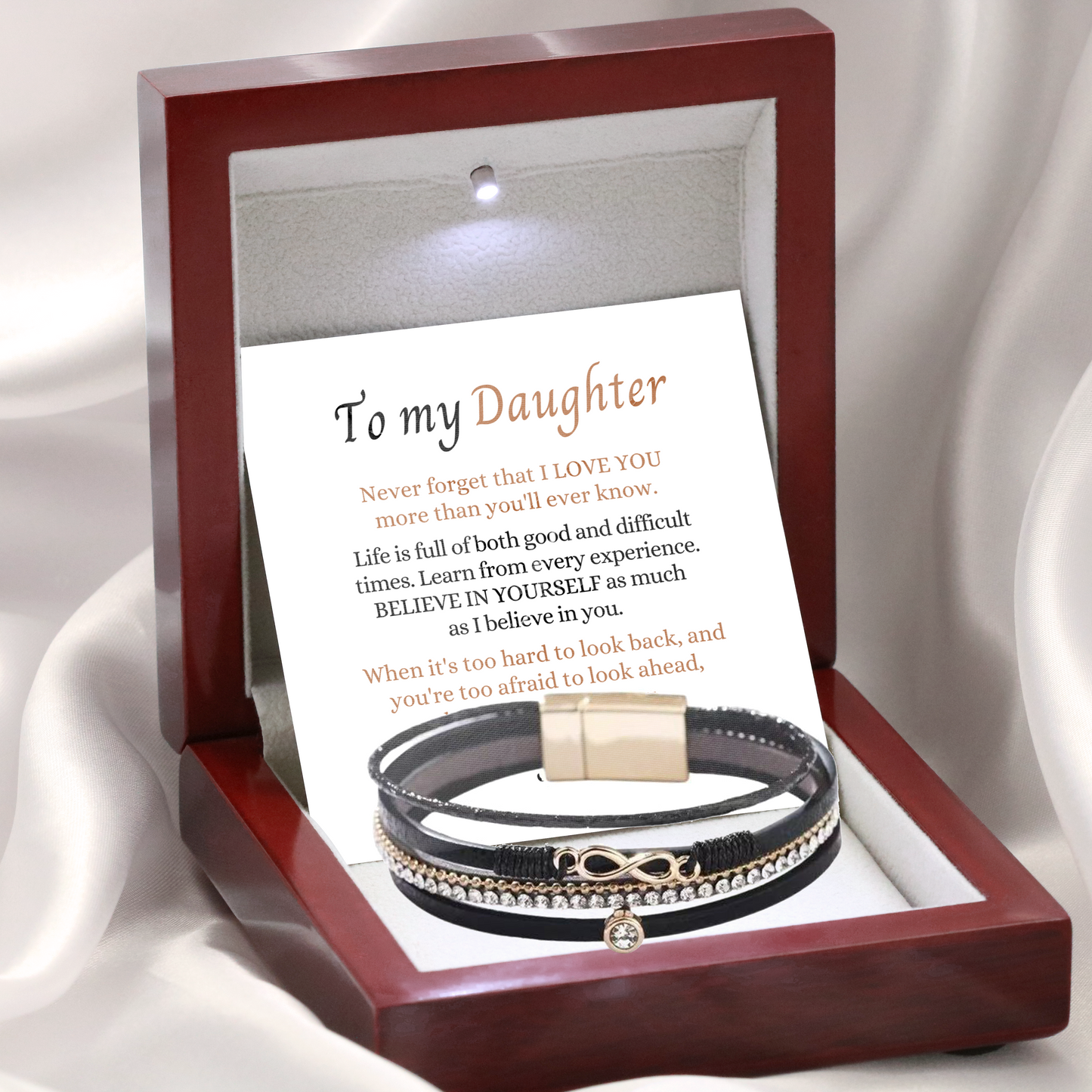 To My Daughter - Layered Bracelet - I Will Always Be There Message Card Gift