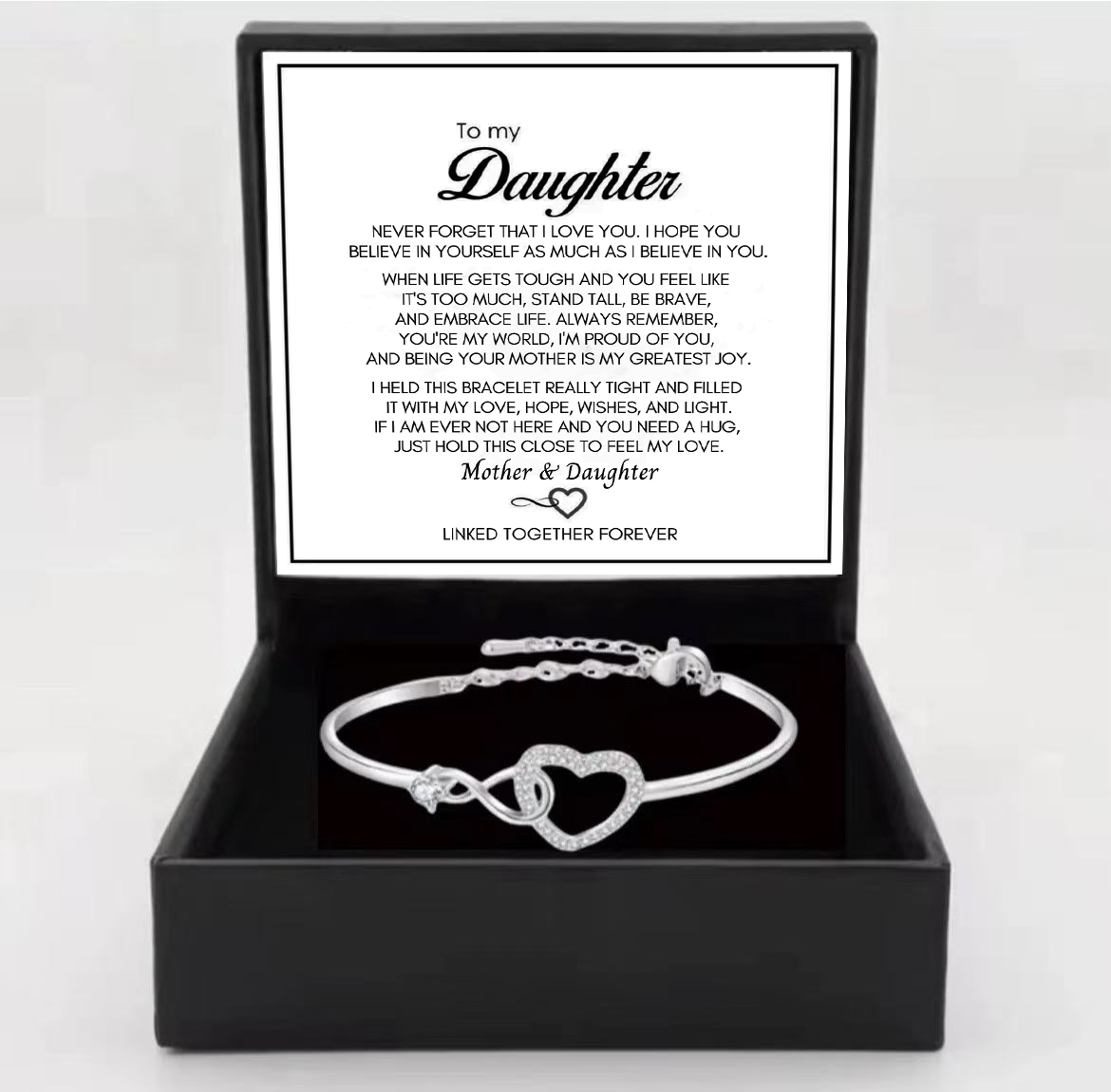To My Daughter from Mom - Infinity Heart Bracelet - Forever Linked Together Gift