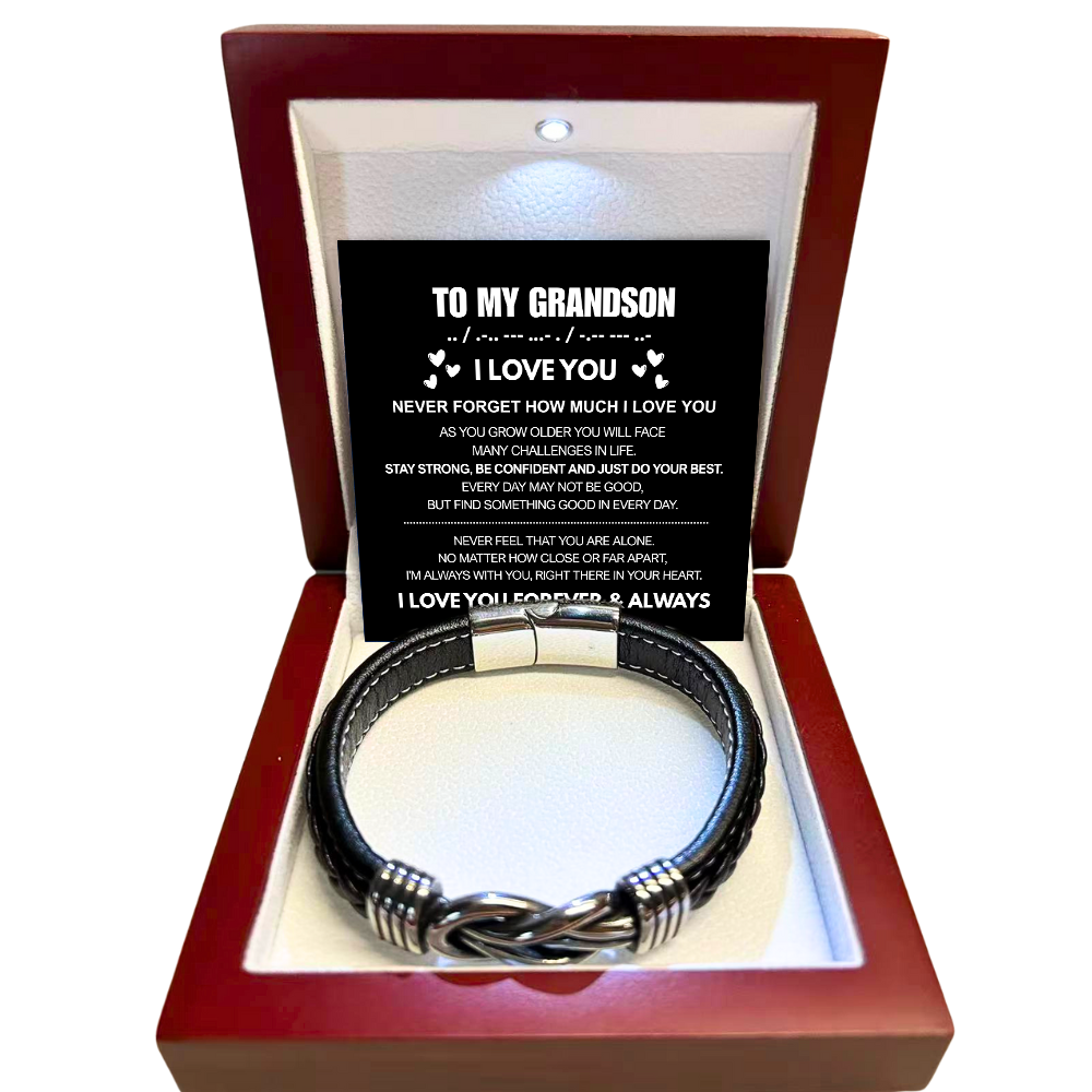 To My Grandson - Forever Linked Bracelet - Never Forget I Love You Message Card Gift