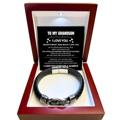 To My Grandson - Forever Linked Bracelet - Never Forget I Love You Message Card Gift