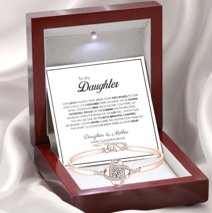To My Daughter from Mom - Love Knot Bracelet - Forever Linked Together Message Card Gift