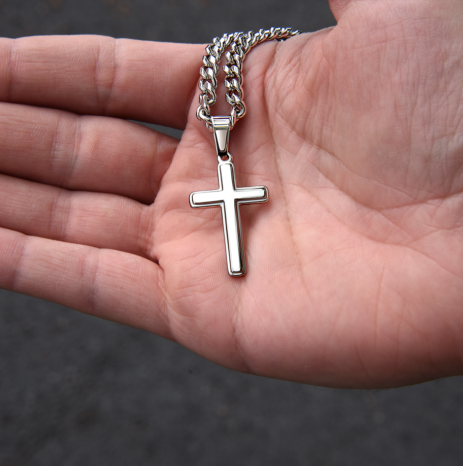 To My Husband - Cuban Link Cross Necklace - Love You More Message Card Gift