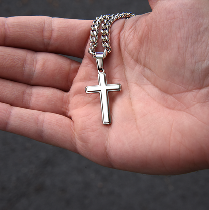 To My Husband - Cuban Link Cross Necklace - Love You More Message Card Gift