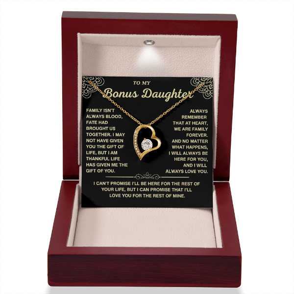 At Heart We Are Family Forever - Necklace Gift for Bonus Daughter