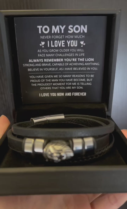 To My Son - Lion Bracelet - Love You Now and Forever Message Card Gift