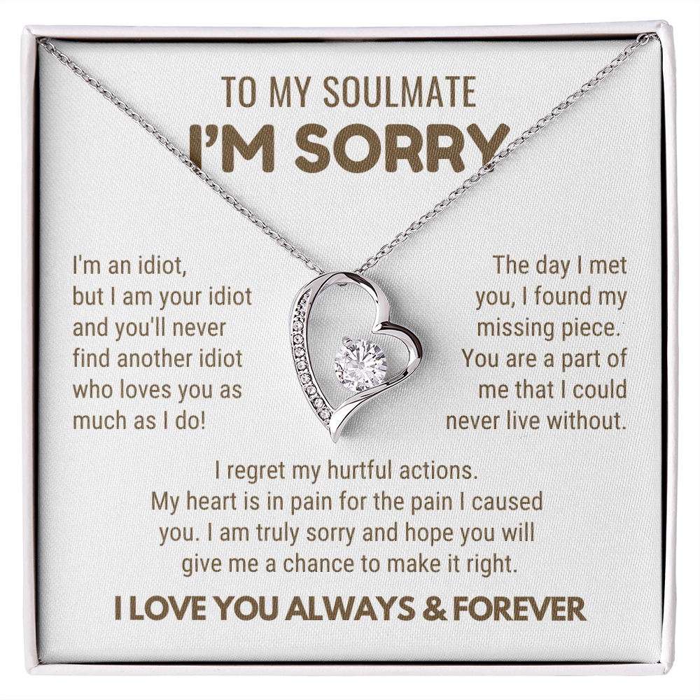 To My Soulmate - Love Heart Necklace - I Am Sorry Message Card Gift