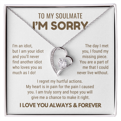 To My Soulmate - Love Heart Necklace - I Am Sorry Message Card Gift