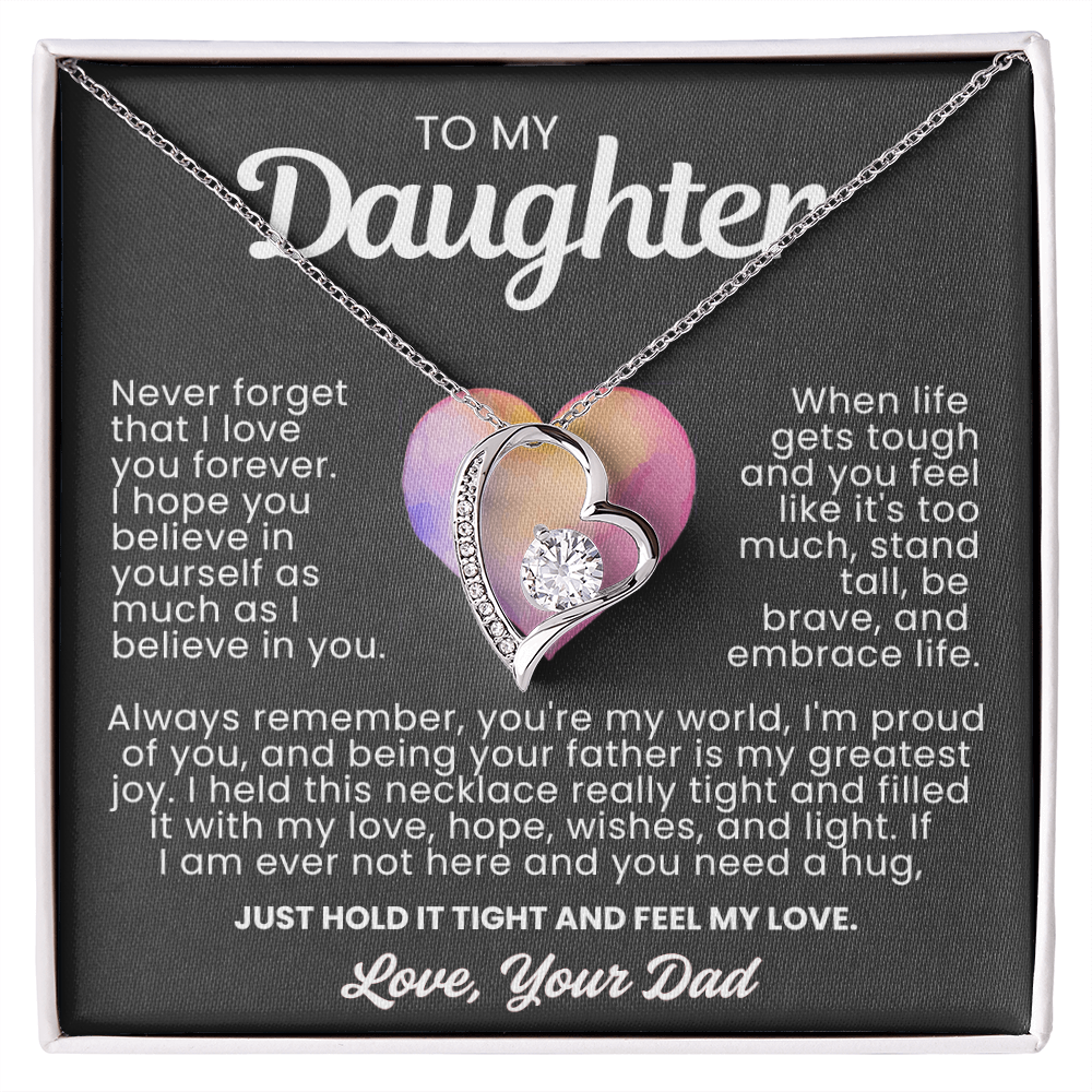 To My Daughter Necklace from Dad - Love Heart Necklace - Never Forget I Love You Message Card Gift