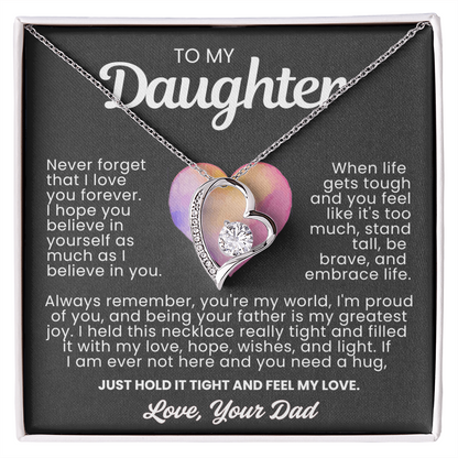 To My Daughter Necklace from Dad - Love Heart Necklace - Never Forget I Love You Message Card Gift