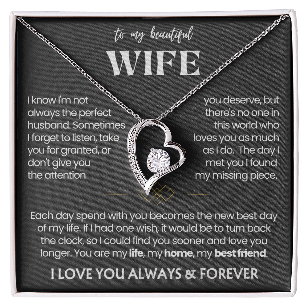 To My Wife - Love Heart Necklace - You Are My Life Message Card Gift from Husband