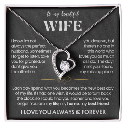 To My Wife - Love Heart Necklace - You Are My Life Message Card Gift from Husband