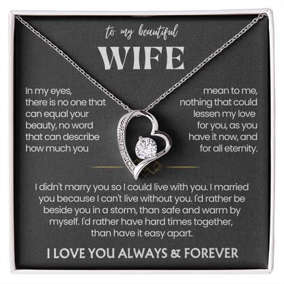 To My Wife - Love Heart Necklace - I'd Rather Be Beside You Message Card Gift from Husband