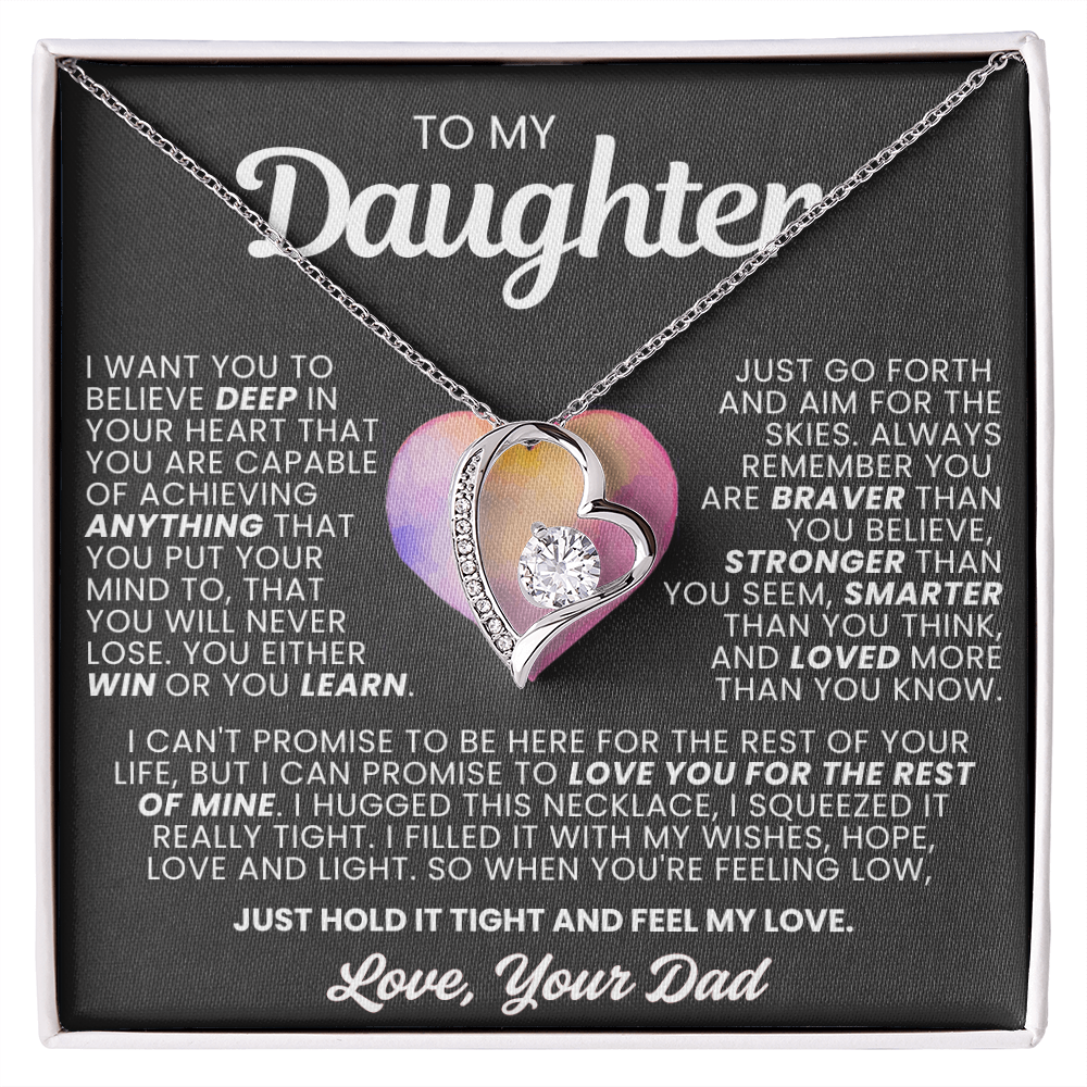 To My Daughter Necklace from Dad - Love Heart Necklace - More Loved Than You Know Gift