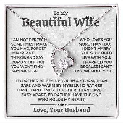 To My Wife - Love Heart Necklace - Eternal Rose Gift Box from Husband