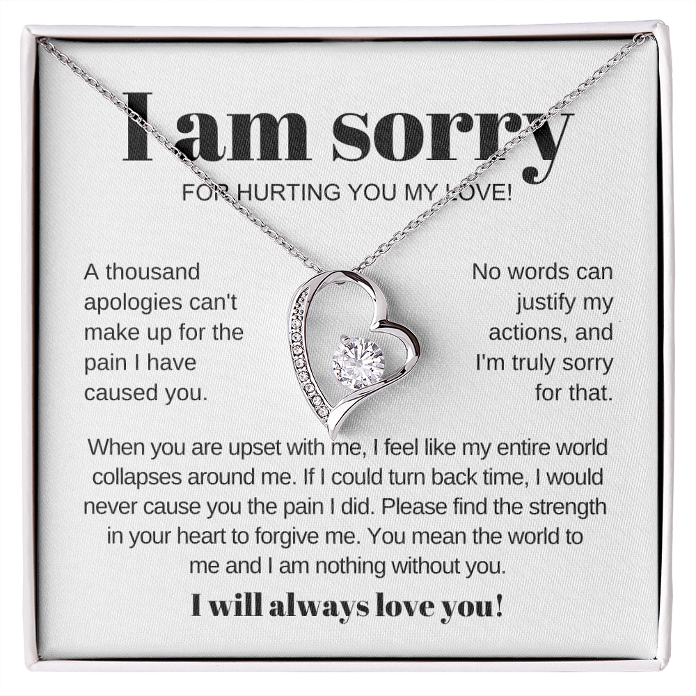 Apology Necklace - Love Heart Necklace - I Am Sorry for Hurting You Message Card Gift