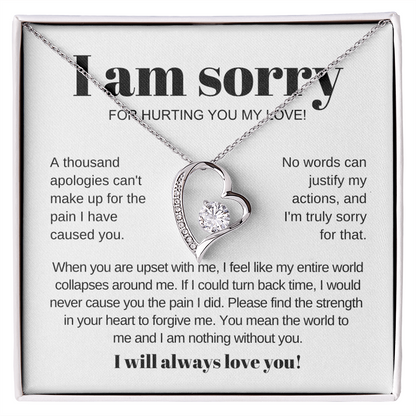 Apology Necklace - Love Heart Necklace - I Am Sorry for Hurting You Message Card Gift