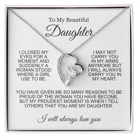 To My Daughter Necklace - Love Heart Necklace - Proud Of You Message Gift
