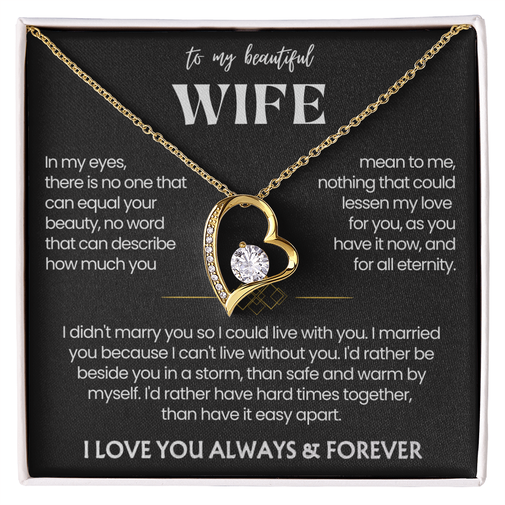 To My Wife - Love Heart Necklace - I'd Rather Be Beside You Message Card Gift from Husband