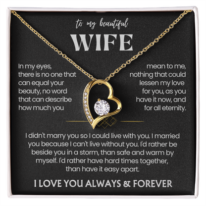 To My Wife - Love Heart Necklace - I'd Rather Be Beside You Message Card Gift from Husband
