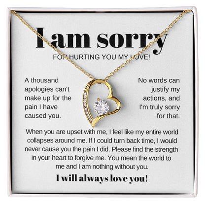 Apology Necklace - Love Heart Necklace - I Am Sorry for Hurting You Message Card Gift