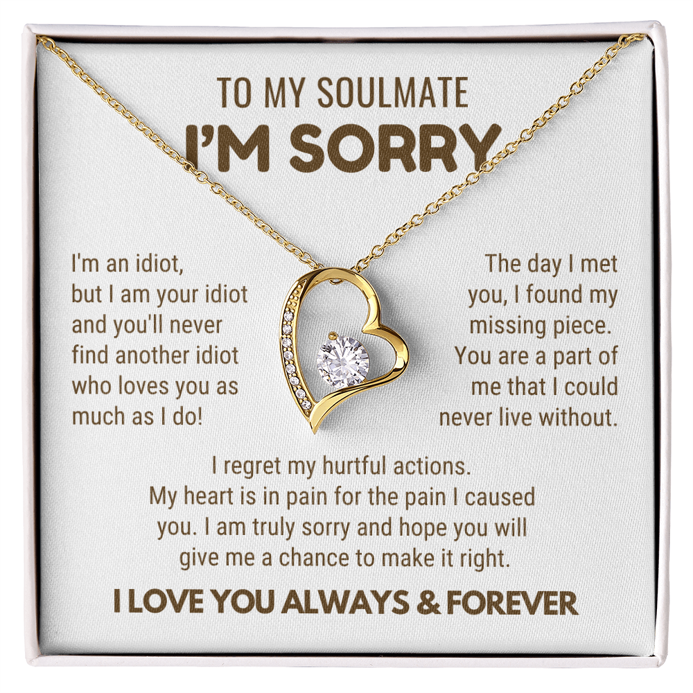 To My Soulmate - Love Heart Necklace - I Am Sorry Message Card Gift