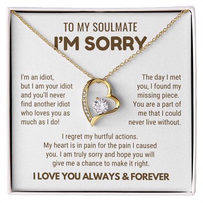 To My Soulmate - Love Heart Necklace - I Am Sorry Message Card Gift