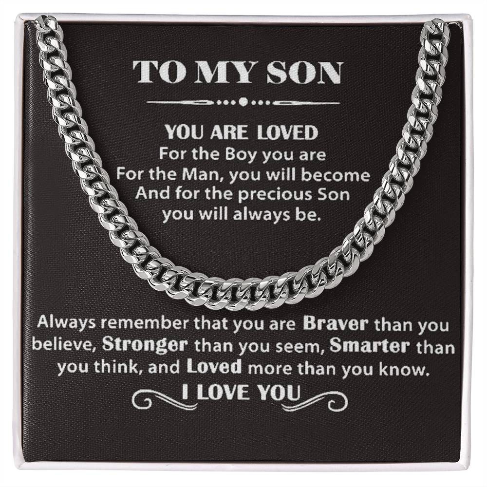 To My Son - Cuban Link Necklace - You Are Loved Message Card Gift