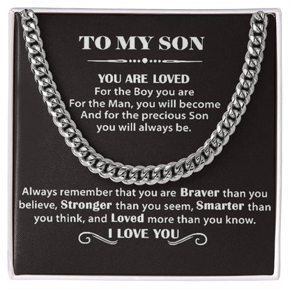 To My Son - Cuban Link Necklace - You Are Loved Message Card Gift