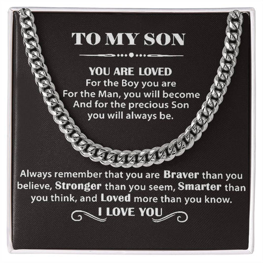 To My Son - Cuban Link Necklace - You Are Loved Message Card Gift