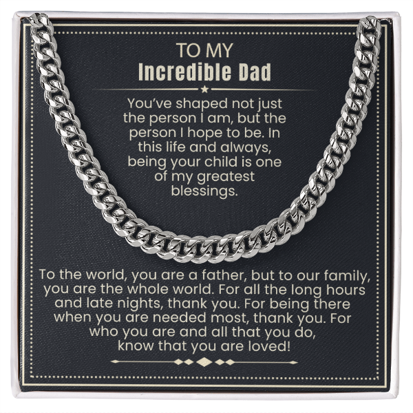 To My Dad - Cuban Link Necklace - You Are Loved Message Card Gift