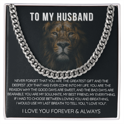 To My Husband - Cuban Link Necklace - Love You Forever Message Card Gift