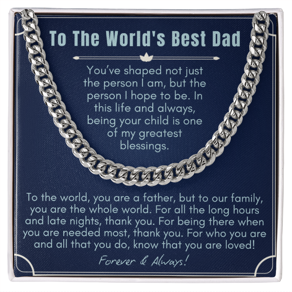 To My Dad - Cuban Link Necklace - World's Best Dad Message Card Gift