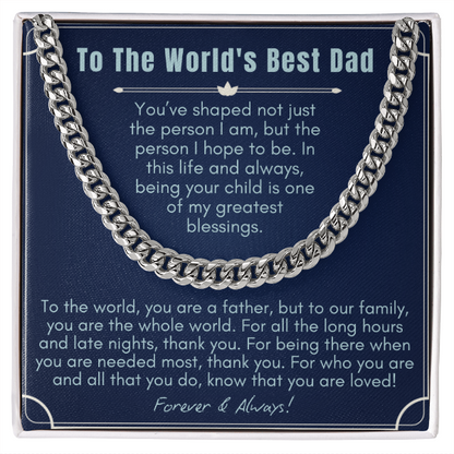To My Dad - Cuban Link Necklace - World's Best Dad Message Card Gift